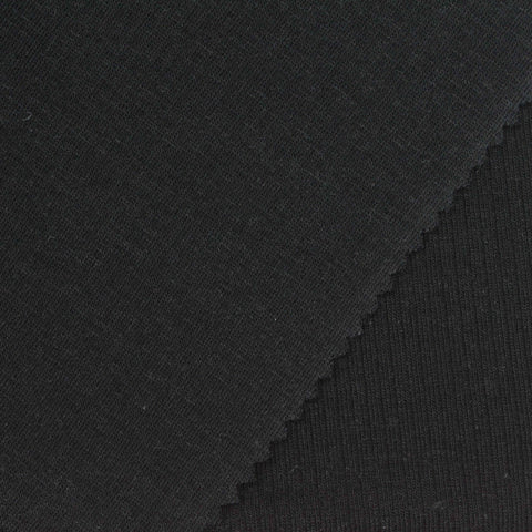 Cotton Polyester Stretch Rib Knit Fabric, 240 gsm, 165 cm — Black