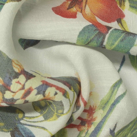 Orange Flowers Woven, Viscose-Poly