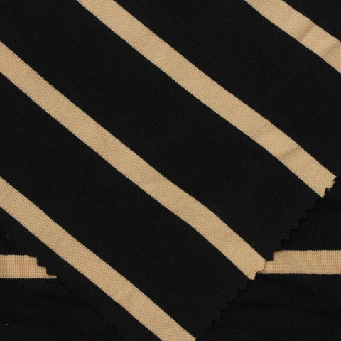 Black Horizontal-Stripe Rib Knit, Viscose-Poly, 198 gsm