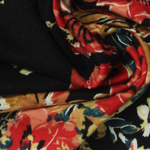 Red Floral Jersey Knit, Cotton-Modal
