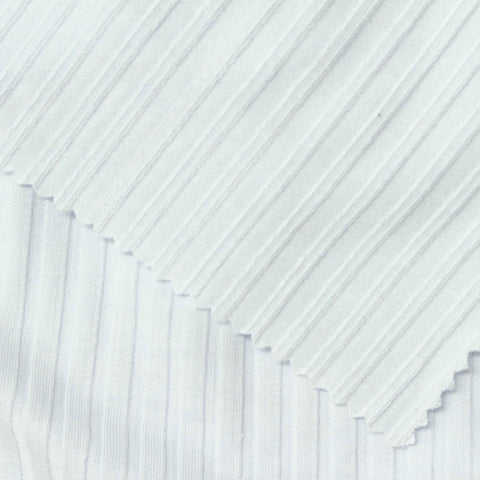 Polyester Viscose Stretch Rib Knit Fabric, 280 gsm — White