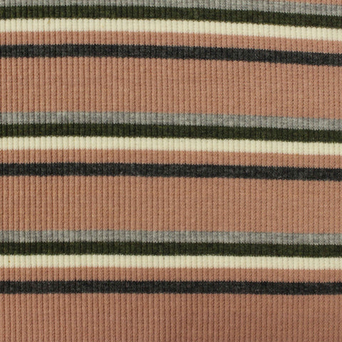 Pink Horizontal-Stripe Rib Knit, Cotton-Poly, 205 gsm