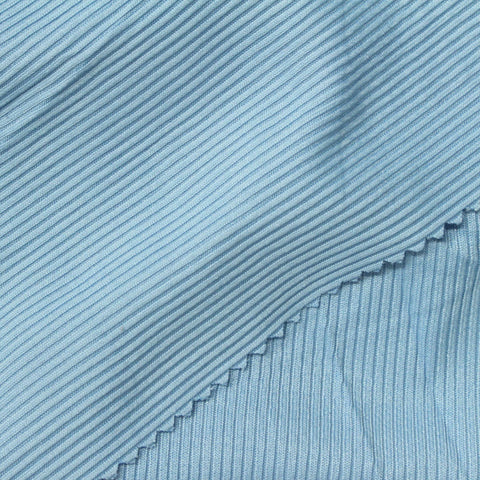 Brushed Polyester Stretch Rib Knit Fabric, 334 gsm, 140 cm — Blue
