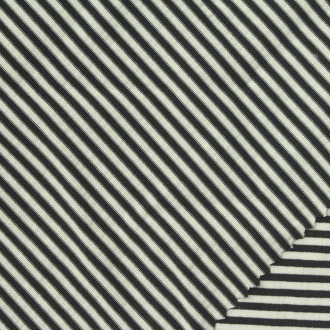 Black Horizontal-Stripe Jersey Knit, Polyester, 230 gsm, 155 cm