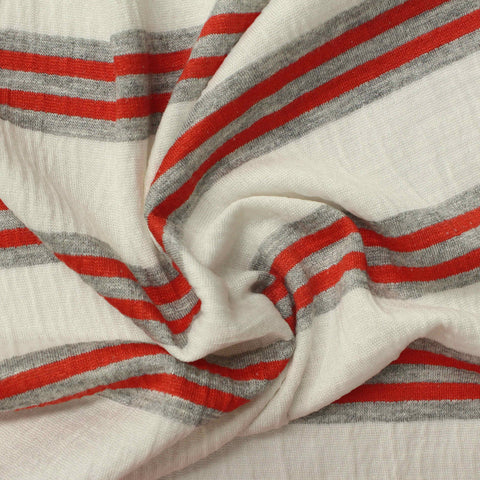 White Horizontal-Stripe Jersey Knit, Poly-Viscose, 160 gsm