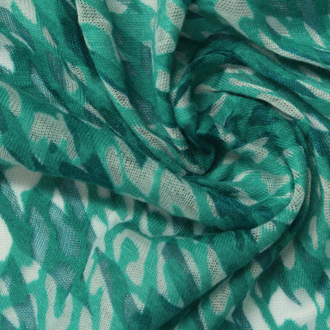 Teal Animal Print Knit, Poly-Cotton