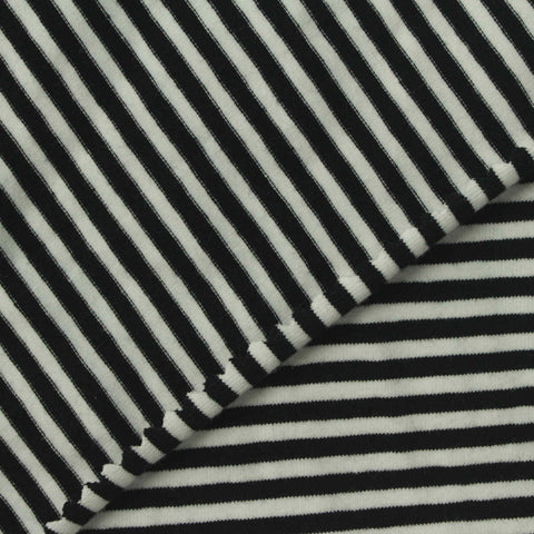 Black Horizontal-Stripe Jersey Knit, Cotton, 230 gsm