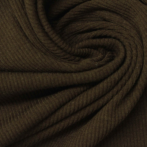 Polyester Viscose Stretch Rib Knit Fabric, 235 gsm, 178 cm — Brown