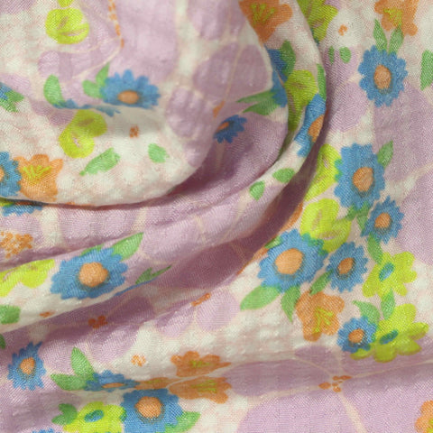 Blue Flowers Seersucker, Polyester
