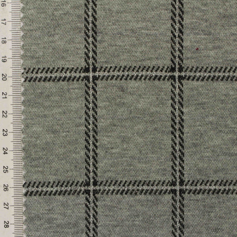 Grey Plaid Interlock Knit, Polyester, 248 gsm