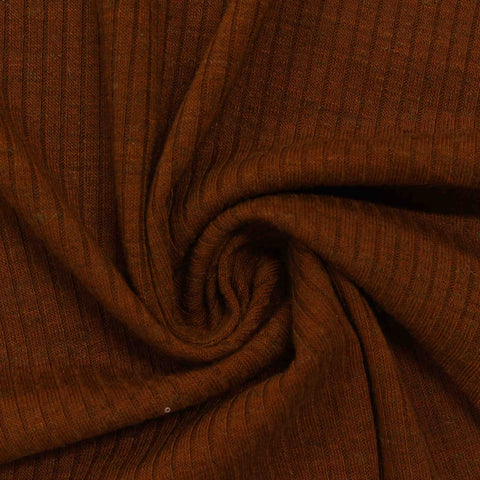 Polyester Cotton Stretch Rib Knit Fabric, 253 gsm, 145 cm — Brown