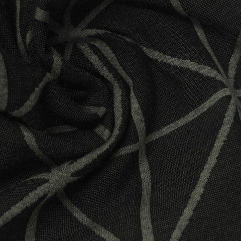 Dark Grey Geometric-Grid Interlock Knit, Poly-Cotton