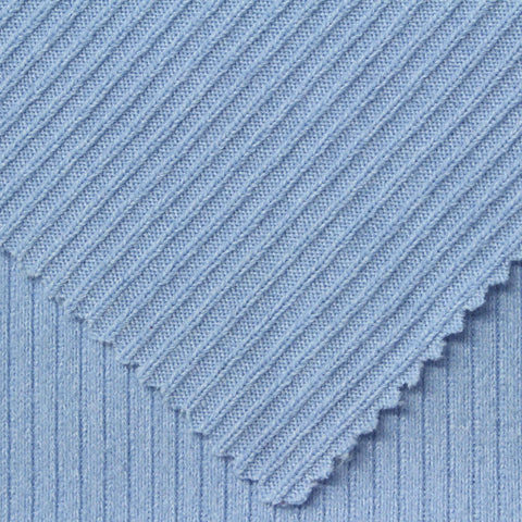Brushed Polyester Stretch Rib Knit Fabric, 342 gsm, 325 cm — Blue