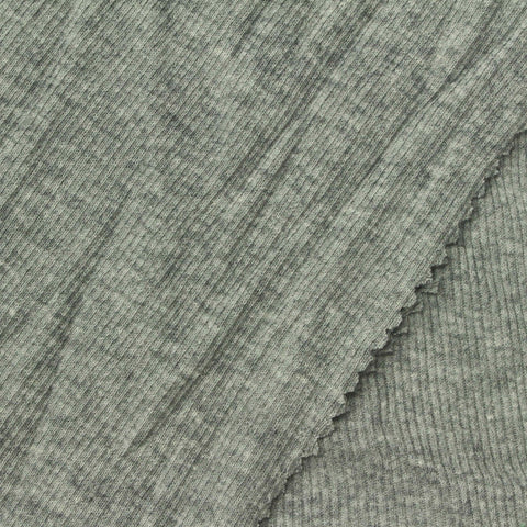 Heathered Grey Marl Rib Knit, Cotton, 140 gsm