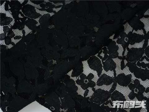 Black Floral Lace, Cotton-Nylon, 140 gsm, 150 cm