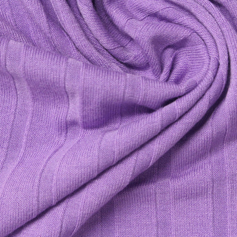 Polyester Viscose Stretch Rib Knit Fabric, 178 gsm, 148 cm — Purple