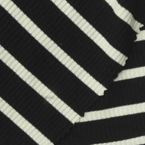 Black Horizontal-Stripe Rib Knit, Poly-Viscose, 220 gsm, 137 cm