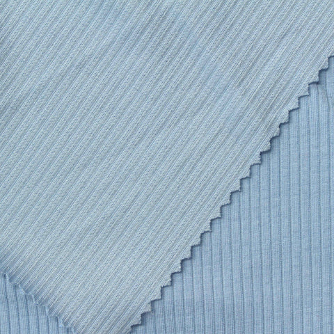 Viscose Polyester Stretch Rib Knit Fabric, 300 gsm, 155 cm — Blue
