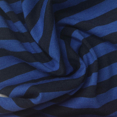 Blue Horizontal-Stripe Jersey Knit, Cotton-Tencel Lyocell