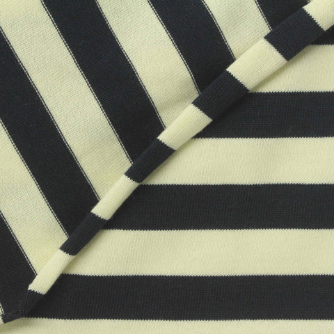 Black Horizontal-Stripe Jersey Knit, Cotton, 238 gsm