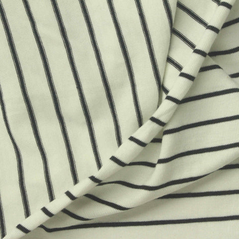 Black Horizontal-Stripe Jersey Knit, Modal-Cotton