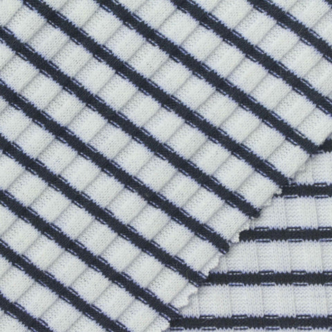 Black Horizontal-Stripe Rib Knit, Polyester, 240 gsm