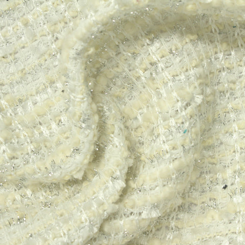 Cream Horizontal-Stripe Bouclé, Polyester