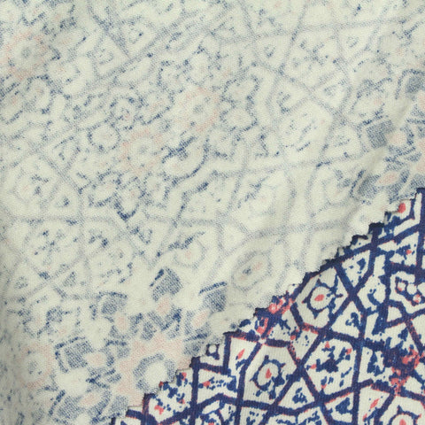 Dark Blue Geometric Jersey Knit, Cotton-Tencel Lyocell