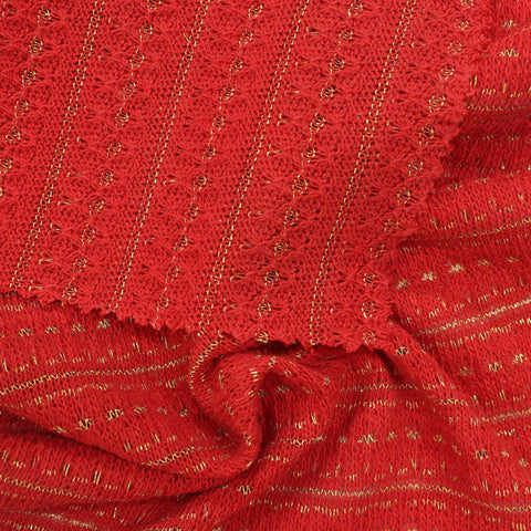 Red Horizontal-Line Chunky Knit, Cotton