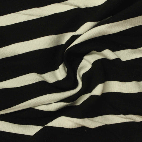 Black Horizontal-Stripe Ponte Knit, Viscose-Nylon, 320 gsm, 160 cm