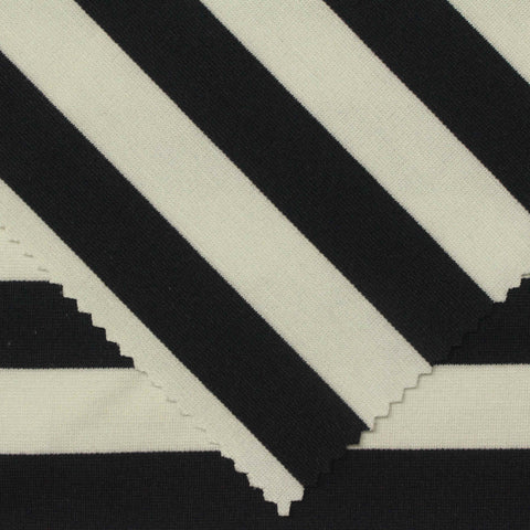 Black Horizontal-Stripe Ponte Knit, Viscose-Poly, 260 gsm