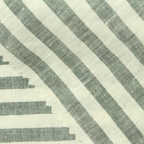 Dark Green Stripe Woven, Cotton-Linen
