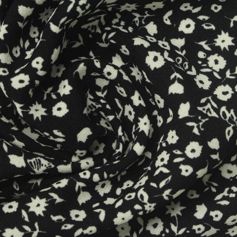 White Floral Linen-Look, Polyester, 180 gsm