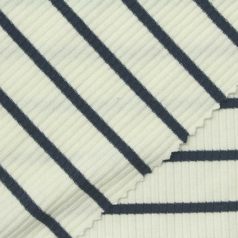 Dark Blue Horizontal-Stripe Rib Knit, Poly-Viscose, 240 gsm, 140 cm