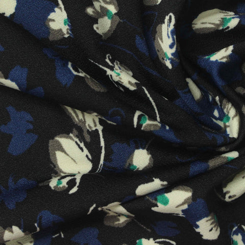 White Abstract-Floral Linen-Look, Polyester