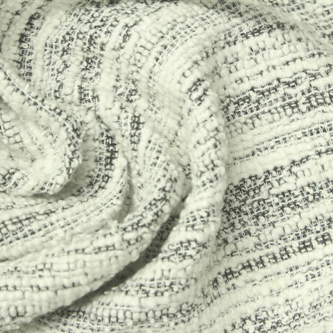 White Horizontal-Stripe Bouclé, Poly-Cotton, 220 gsm