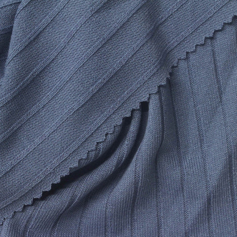 Polyester Viscose Stretch Rib Knit Fabric, 240 gsm — Blue