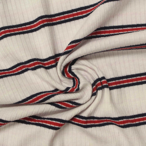 Cream Horizontal-Stripe Rib Knit, Viscose, 220 gsm