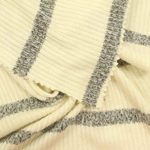 Cream Horizontal-Stripe Rib Knit, Viscose-Poly, 267 gsm