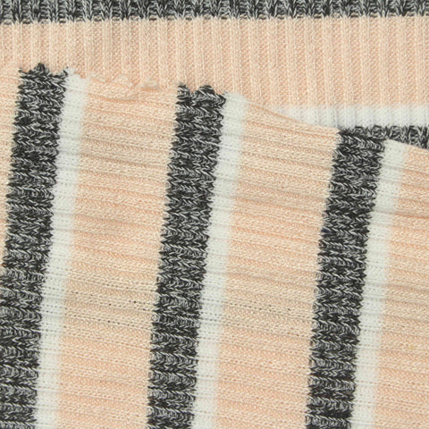 Peach Horizontal-Stripe Rib Knit, Viscose-Poly
