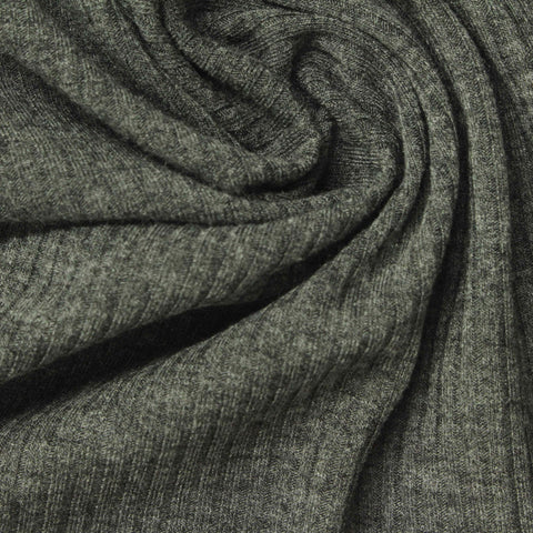 Heathered Grey Marl Rib Knit, Poly-Viscose, 224 gsm
