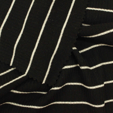 White Horizontal-Stripe Rib Knit, Polyester, 271 gsm