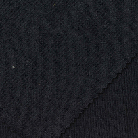 Cotton Polyester Stretch Rib Knit Fabric, 380 gsm, 130 cm — Black
