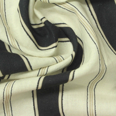 Dark Grey Vertical-Stripe Woven, Linen-Viscose