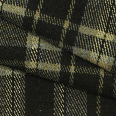 Black Plaid Interlock Knit, Poly-Viscose, 267 gsm