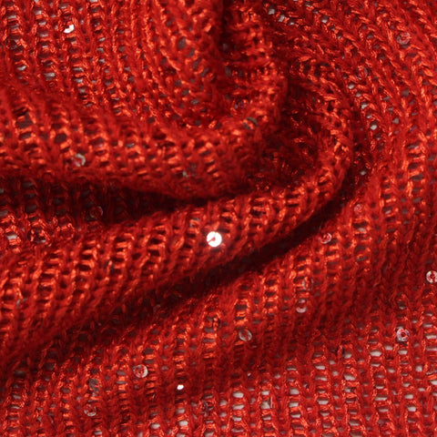 Silver Sequins Pointelle Knit, Polyester