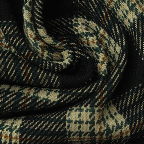 Black Plaid Interlock Knit, Polyester, 338 gsm