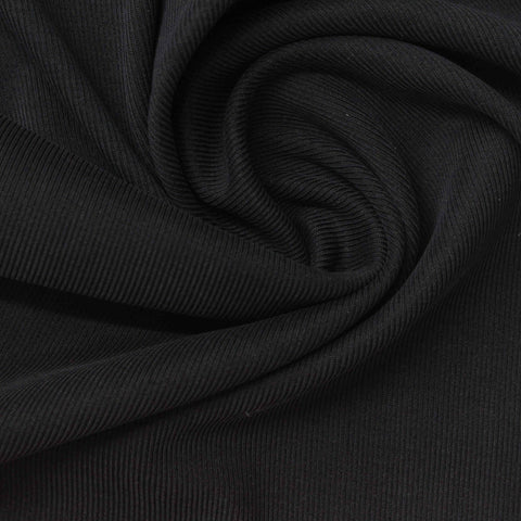 Washed Viscose Polyester Stretch Rib Knit Fabric, 135 gsm, 170 cm — Black