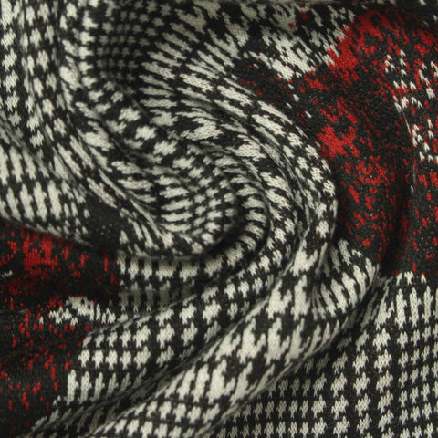 Black Houndstooth Interlock Knit, Poly-Viscose, 310 gsm