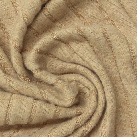 Yarn-Dyed Brushed Polyester Viscose Stretch Rib Knit Fabric, 240 gsm, 160 cm — Beige